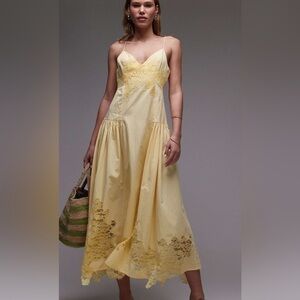 Topshop yellow lace poplin midi sundress